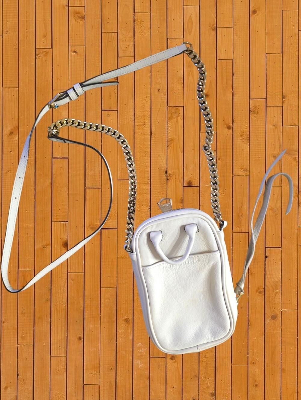 Aimee Kestenberg Ivory Leather Crossbody Bag Gold Chain Convertible Purse - Picture 5 of 16